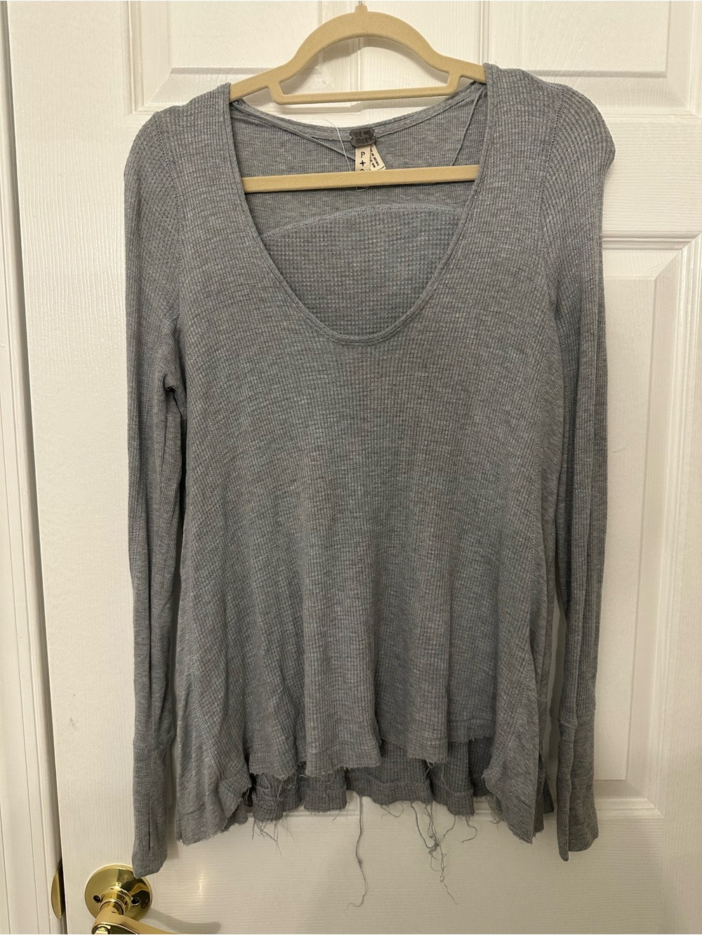 We The Free Light Grey Ribbed Long-Sleeve Scoop Neck Top
